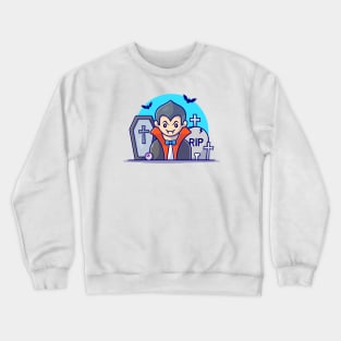 Cute Dracula In Graveyard Cartoon Vector Icon Illustration Crewneck Sweatshirt